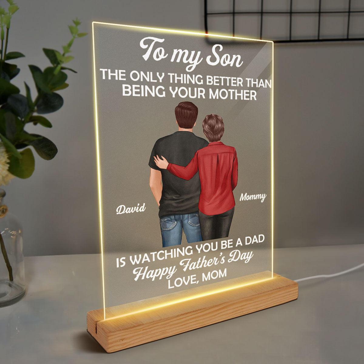 To My Son From Mom Happy Father‘s Day Personalized Rectangle Acrylic LED Night Light, Heartfelt Gift For Son