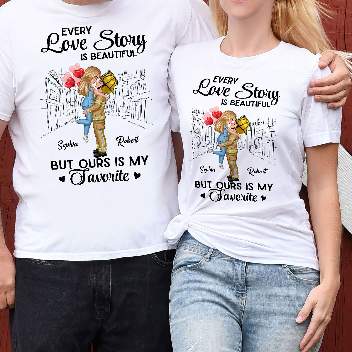 Our Love Story Is The Best Couple Hugging Kissing Gifts by Occupation Gift For Her Gift For Him Firefighter, Nurse, Police Officer Personalized Matching Shirts