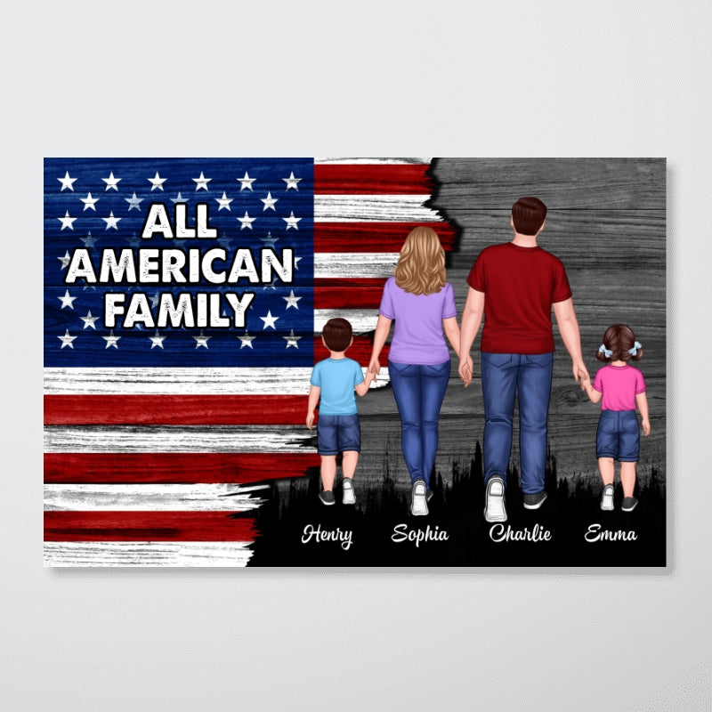 American Nation Flag Family Walking Back View Half Flag Concept 4th Of July Independence Day Personalized Poster