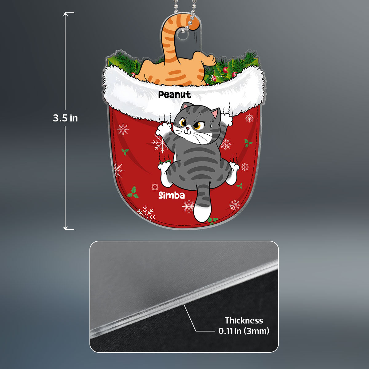 Naughty Cats Climbing Christmas Pocket Personalized Acrylic Ornament
