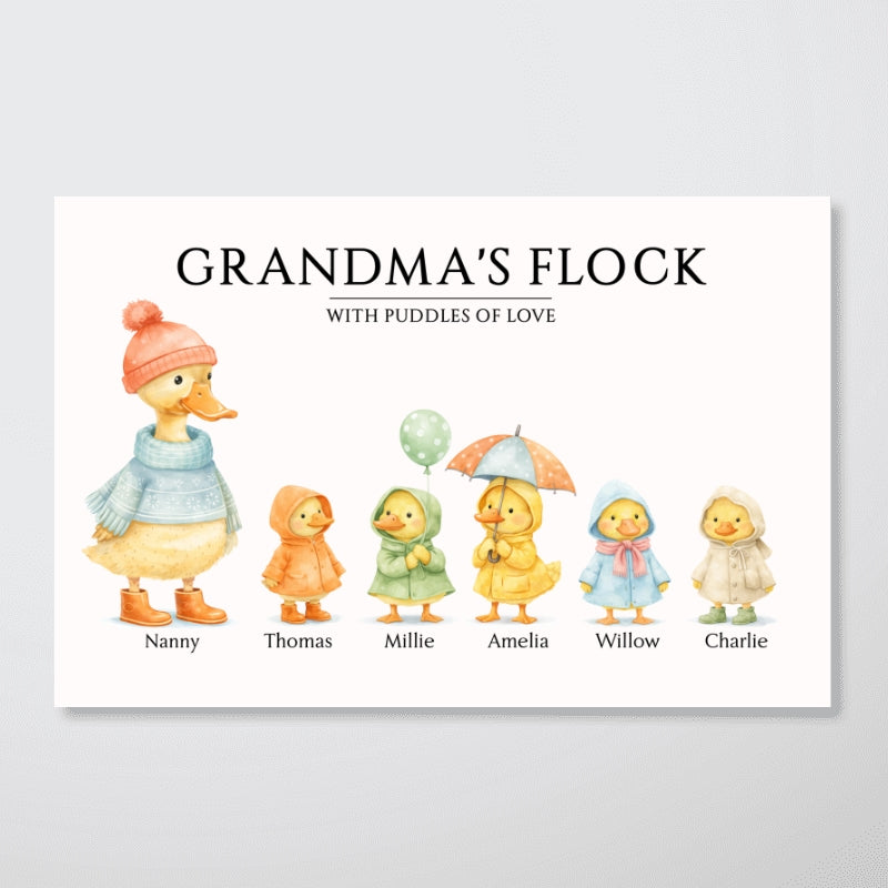 Grandma's Flock with Puddles of Love - Personalized Poster - Mother's Day Gift for Grandma