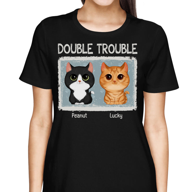 Double Trouble Drizzle Color Frame Watercolor Cute Cats Personalized Shirt