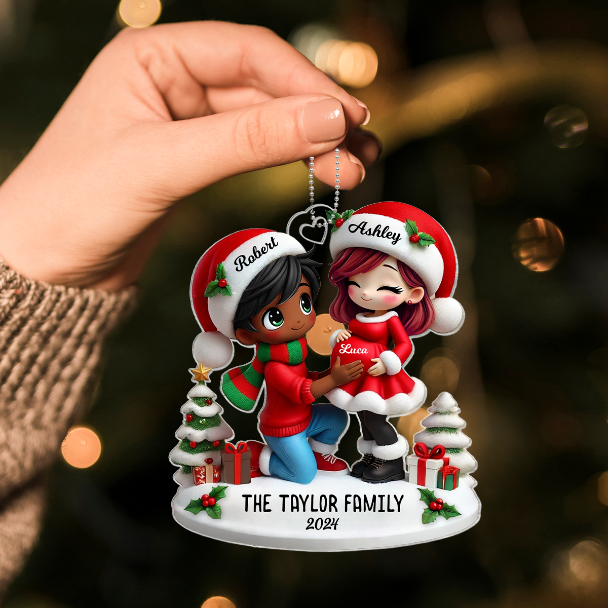 We Are Expecting A Baby Pretty Couple Personalized Acrylic Ornament, Christmas Gift for New Mom, New Dad, Pregnancy Announcement Gift