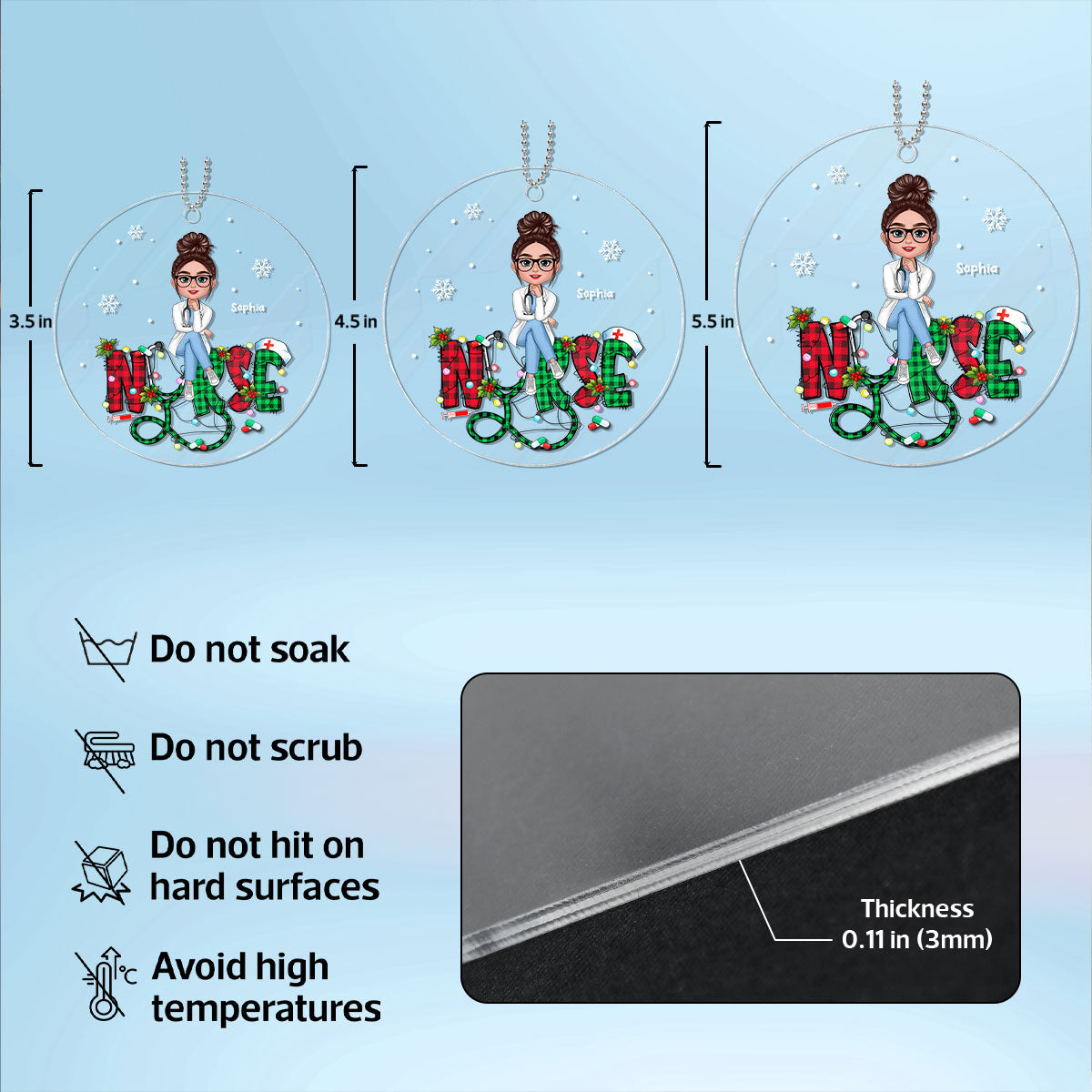 Sitting Nurse Christmas Pattern Personalized Acrylic Ornament, Christmas Gift For Nurses