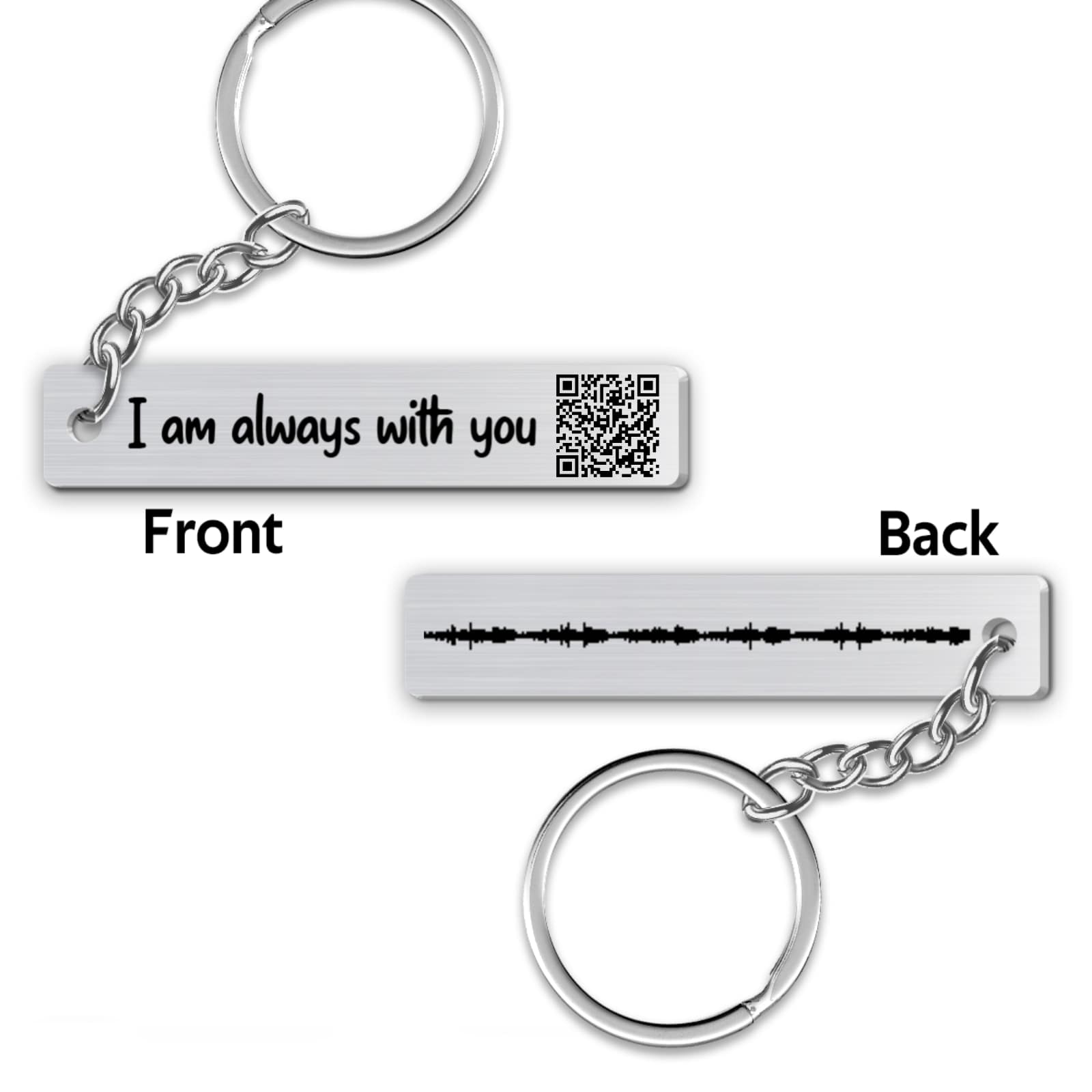 Always With You Keepsake Voice Message Soundwave Art QR Code Personalized Metal Keychain