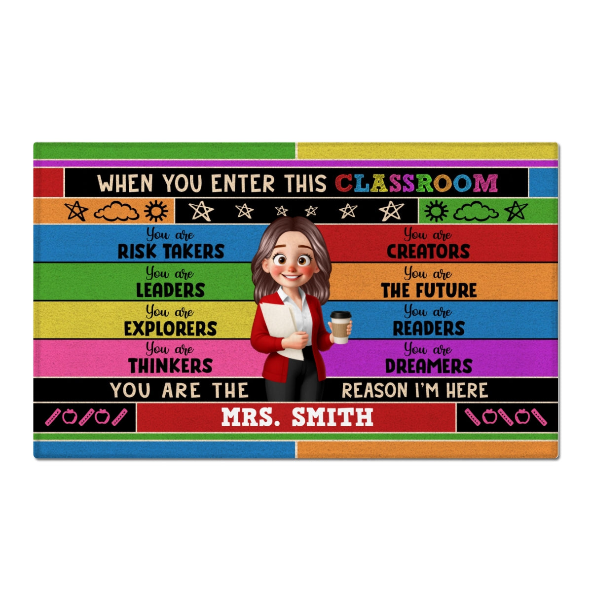 Cute Cartoon Teacher In This Classroom Colorful Personalized Doormat