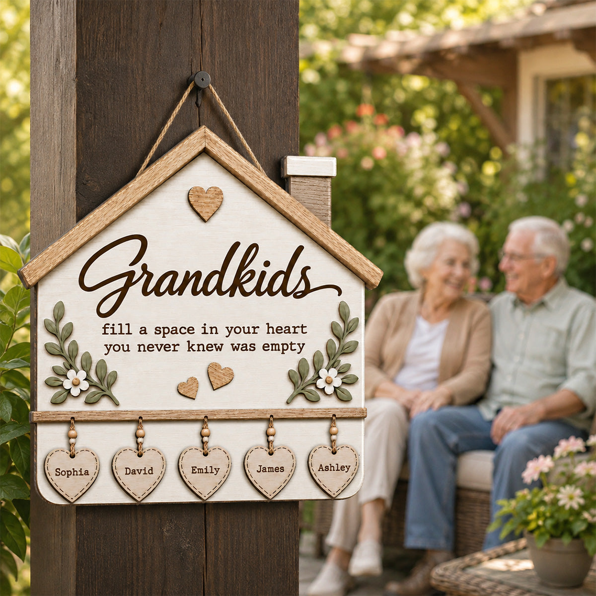 Grandma & Grandpa's House Where Love Grows 2D Flat Printed - Personalized Wooden Sign - Home Decor For Grandparents