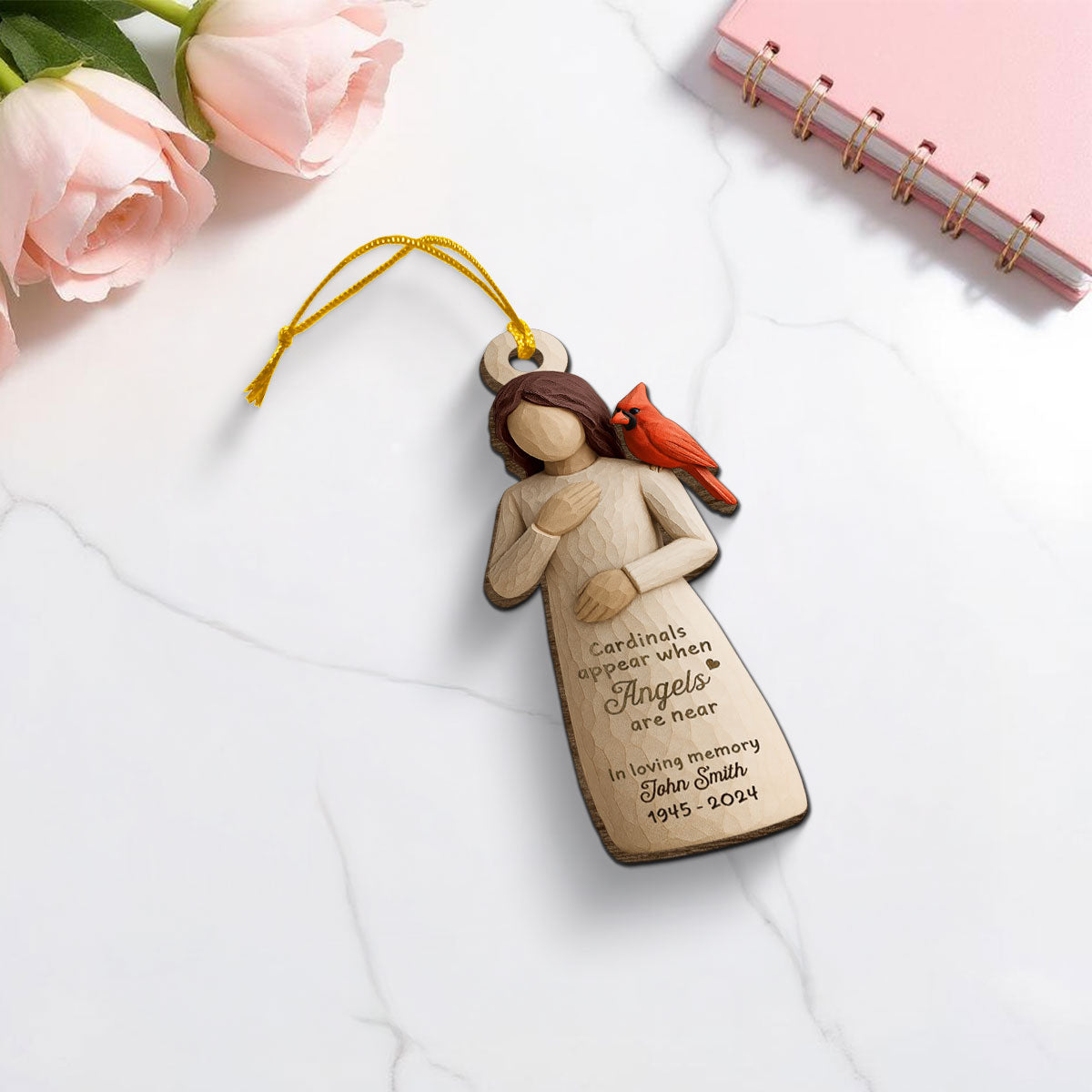Always With You Cardinal & Woman 3D Effect Personalized Wooden Ornament, Memorial Sympathy Gift