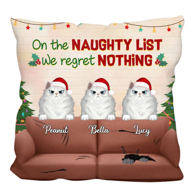Peeking Cats Scratch Sofa On The Naughty List Regret Nothing Personalized Pillow (Insert Included)