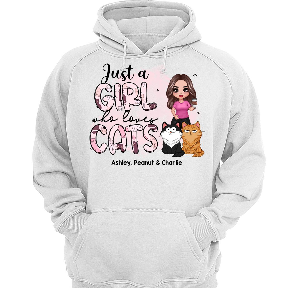 Just A Girl Who Loves Cats Doodle Pattern Funny Cats Expressions Personalized Shirt