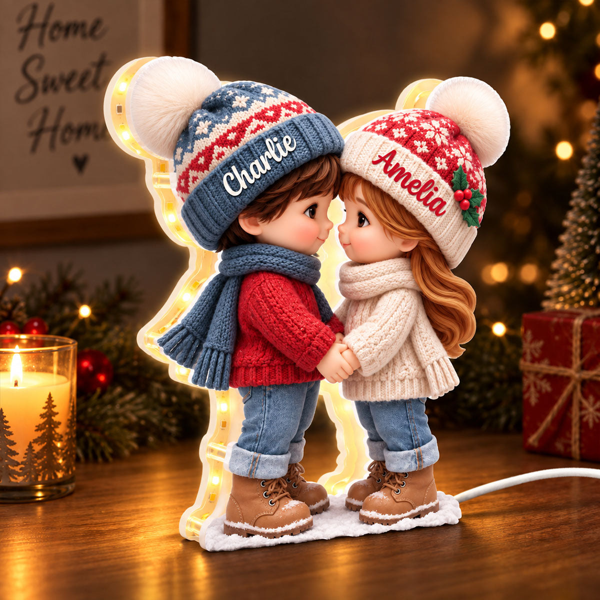 Cute Cartoon Couple Holding Hands - Personalized Light Box - Anniversary Christmas Gift for Her, for Him