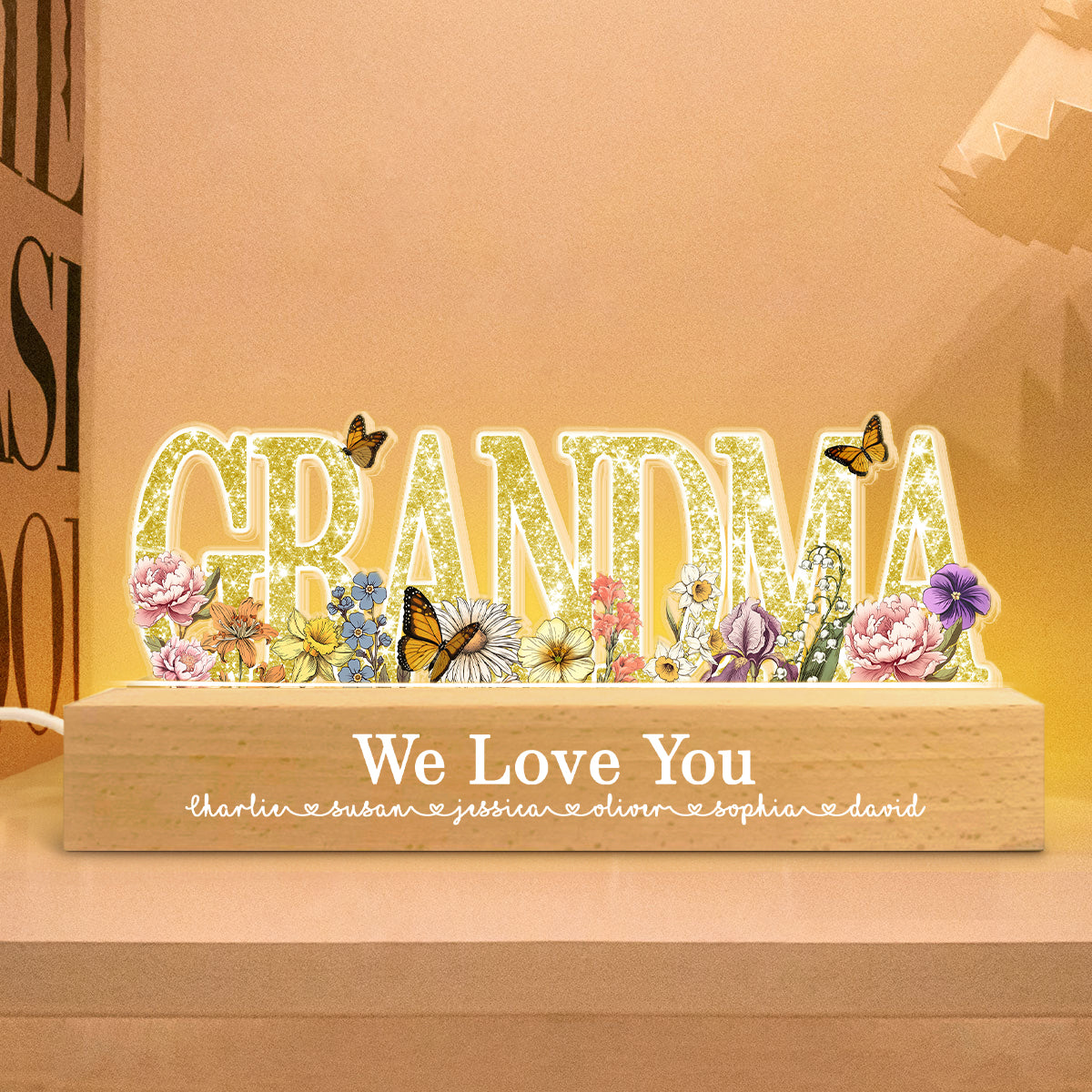 Floral Custom Shaped Personalized Birth Month Flower Acrylic LED Night Light, Heartfelt 2025 Gift For Mom, For Grandma