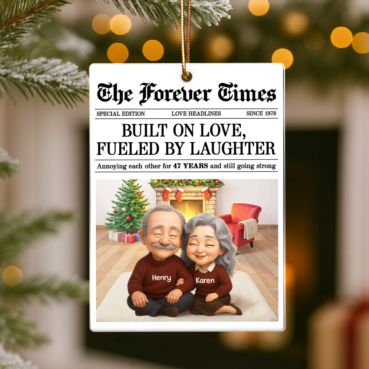 The Forever Times Couple Growing Old Together Personalized Acrylic Ornament - Christmas Gift for Husband, Wife