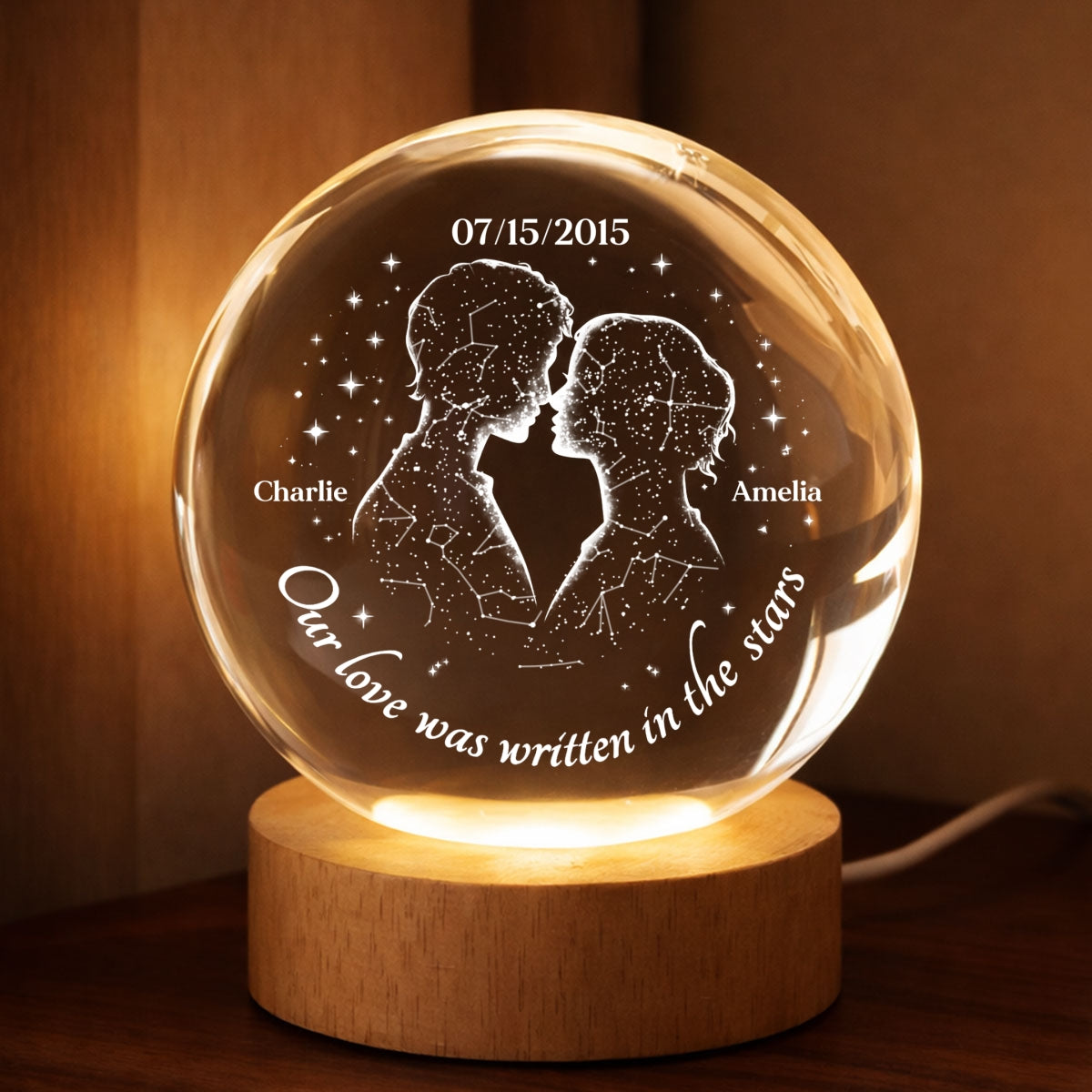 Our Love Was Written in the Stars Custom Star Map by Date - Personalized Crystal Ball LED Night Light - Heartfelt Valentine's Day Gift for Her, for Him