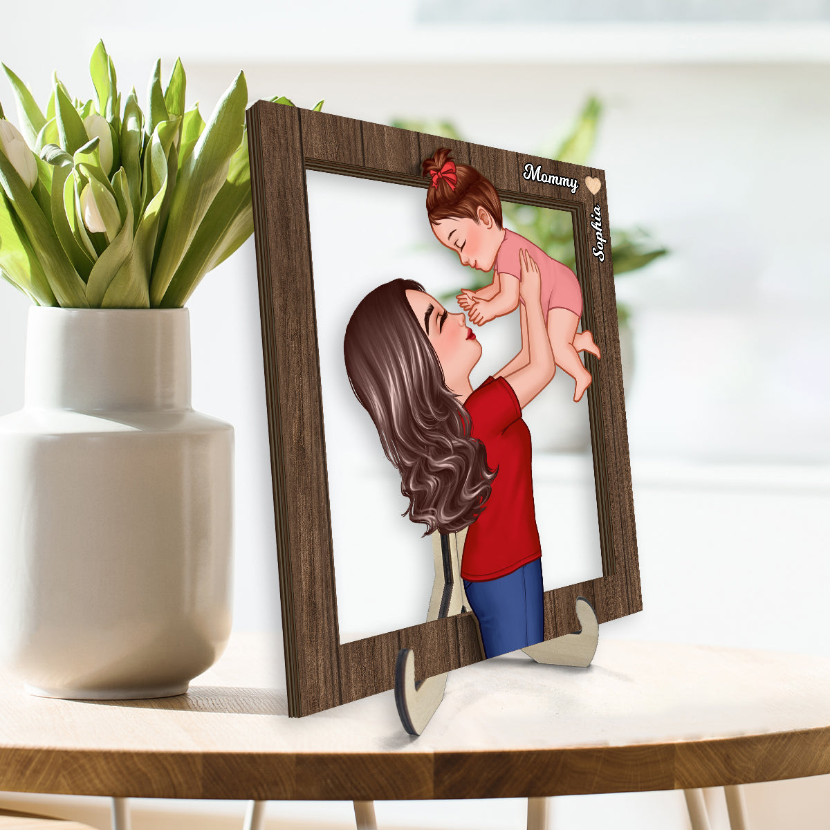 Grandma Mom Lifting Kid Frame Personalized 2-Layer Wooden Plaque