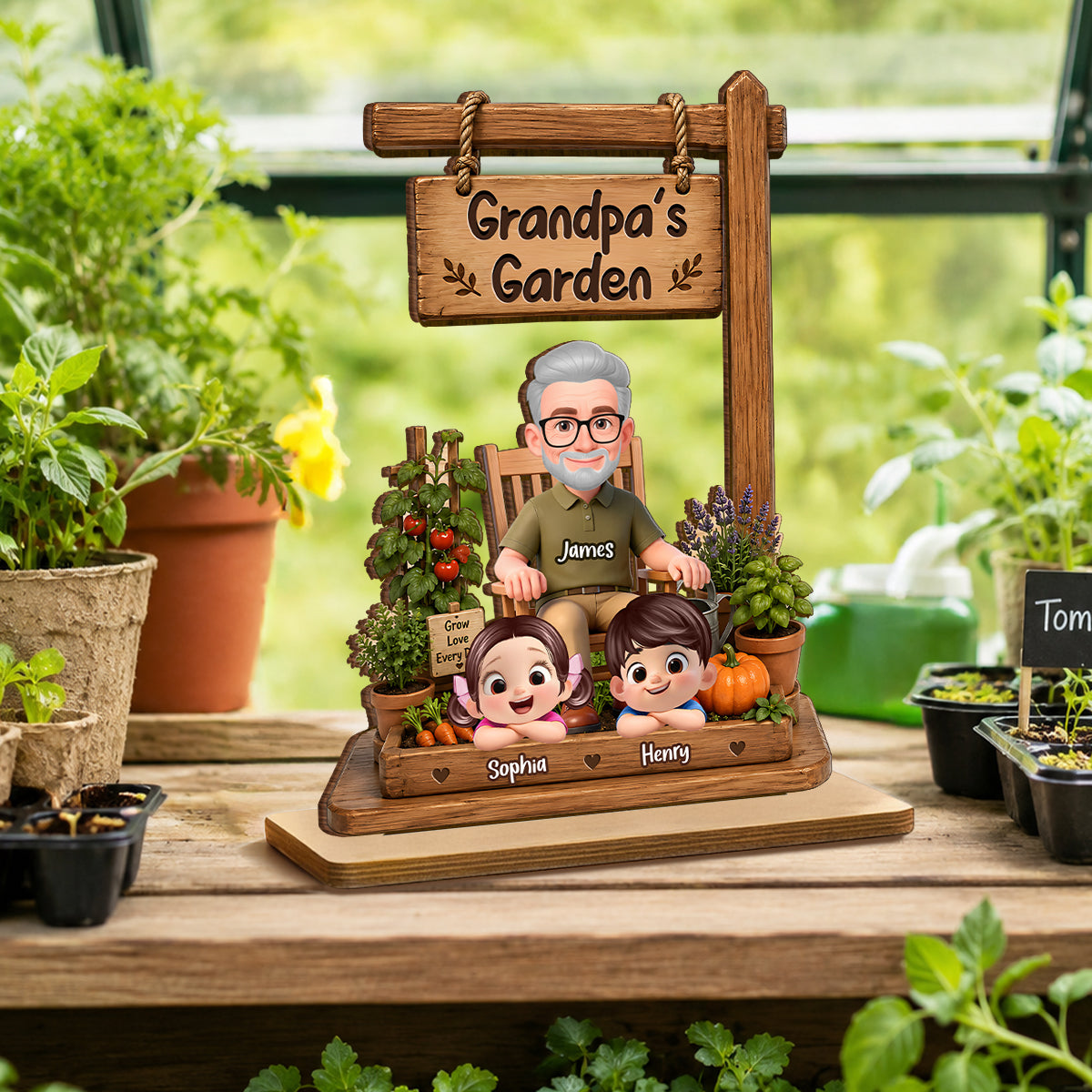 Grandpa's Garden - Personalized 2-Layered Wooden Plaque - Father's Day Gift for Dad, Husband