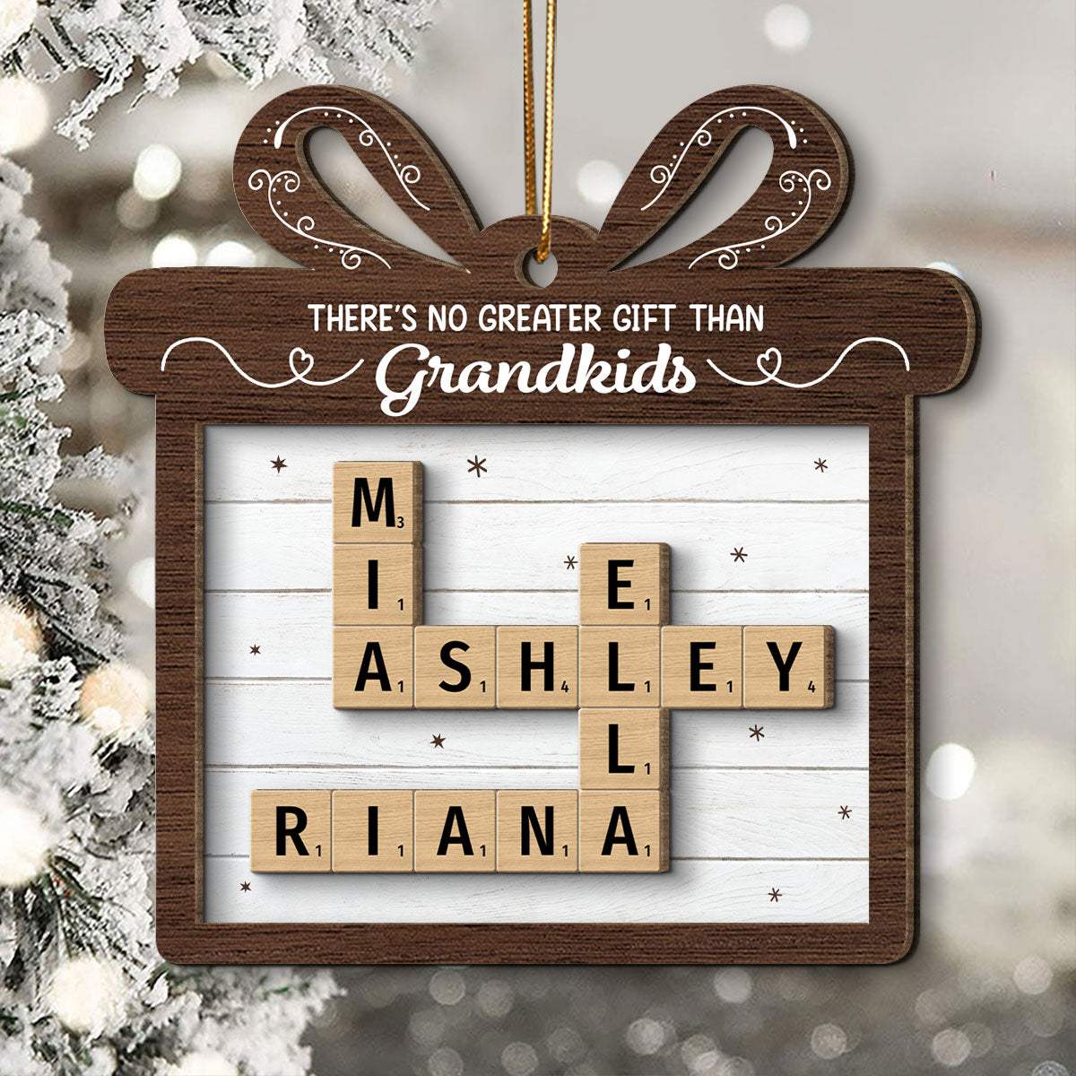 There's No Greater Gift Than Grandkids Crossword Art Puzzle Personalized 2-Layer Wooden Ornament, Christmas Gift For Grandma, For Mom