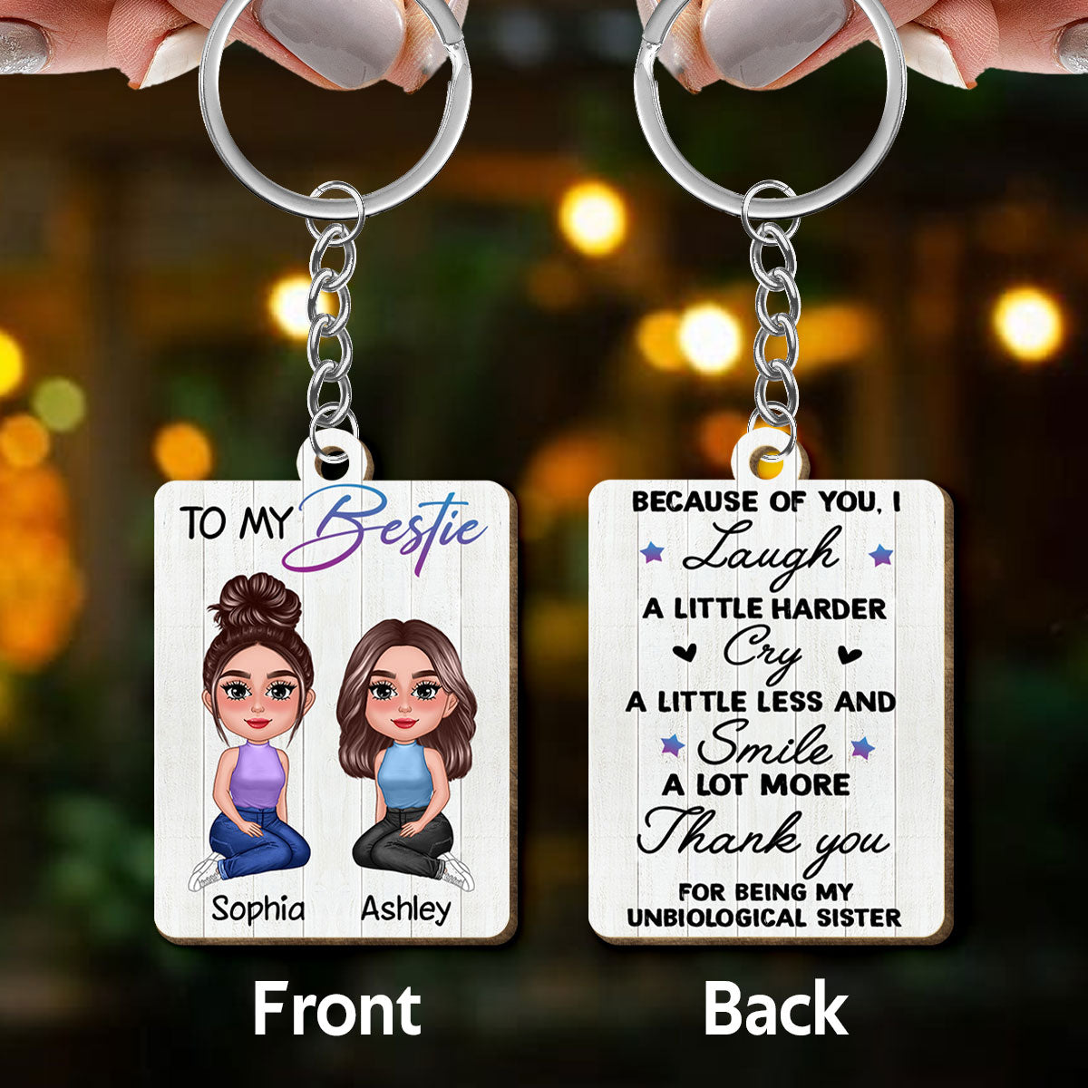 To My Bestie Pretty Doll Personalized Wooden Keychain