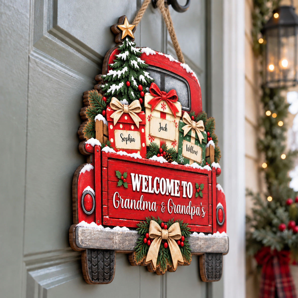 Welcome To Grandma Grandpa's House Christmas Truck 2D Flat Printed - Personalized Wood Sign - Christmas Decor For Grandparents
