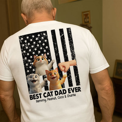 Best Cat Dad Ever Nation Flag Cute Cartoon Cat Personalized Shirt, Father's Day Gift for Cat Dads, Gift for Husband