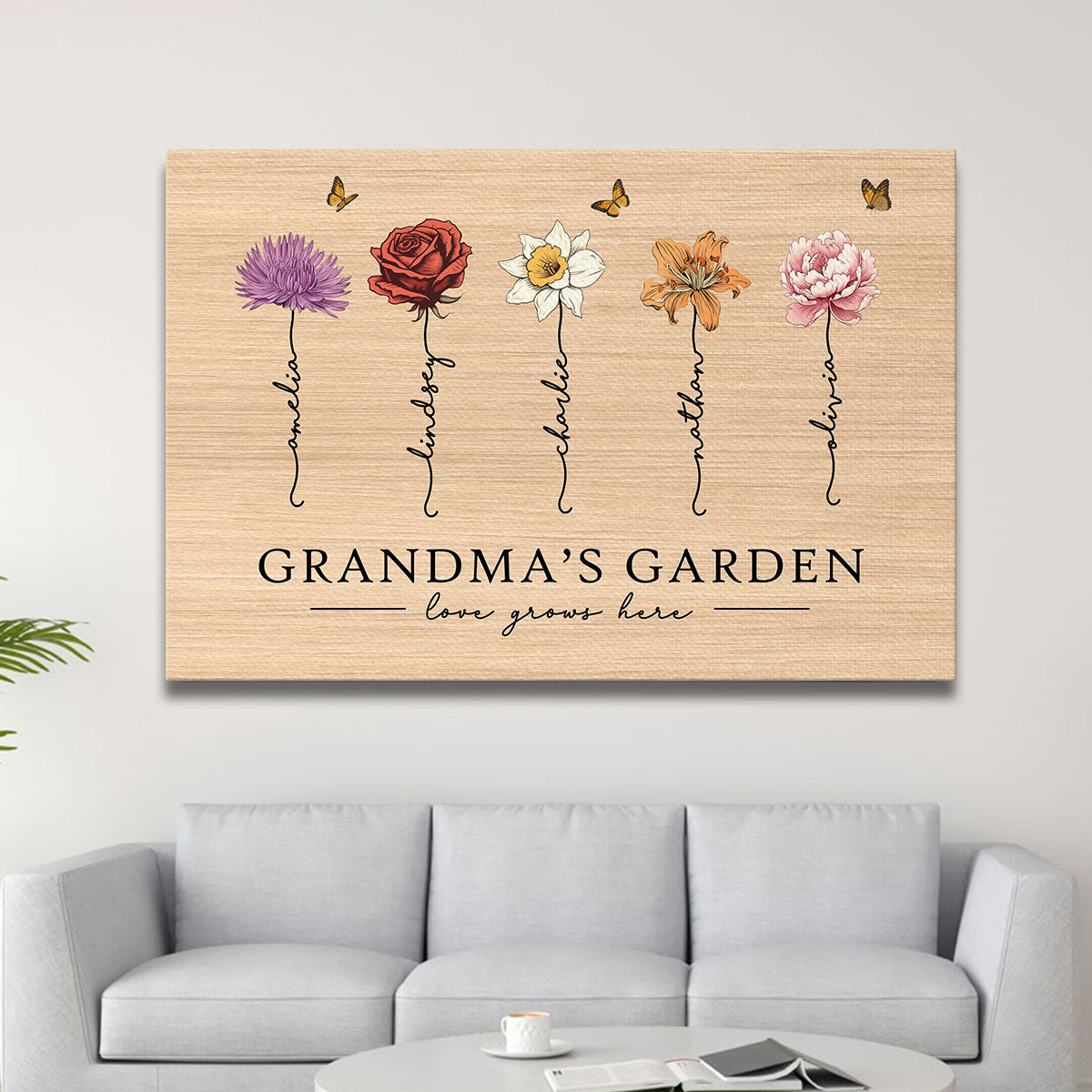 Grandma‘s Garden Love Grows Here Beautiful Birth Month Flower Gift For Grandma Mom - Personalized Canvas Prints - Gift For Grandma Mom