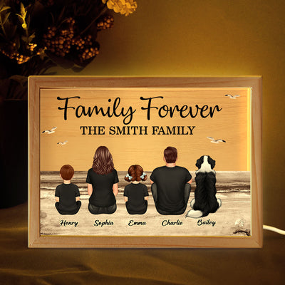 Retro Vintage Family Sitting Beach Landscape Personalized Wooden Frame Light Box