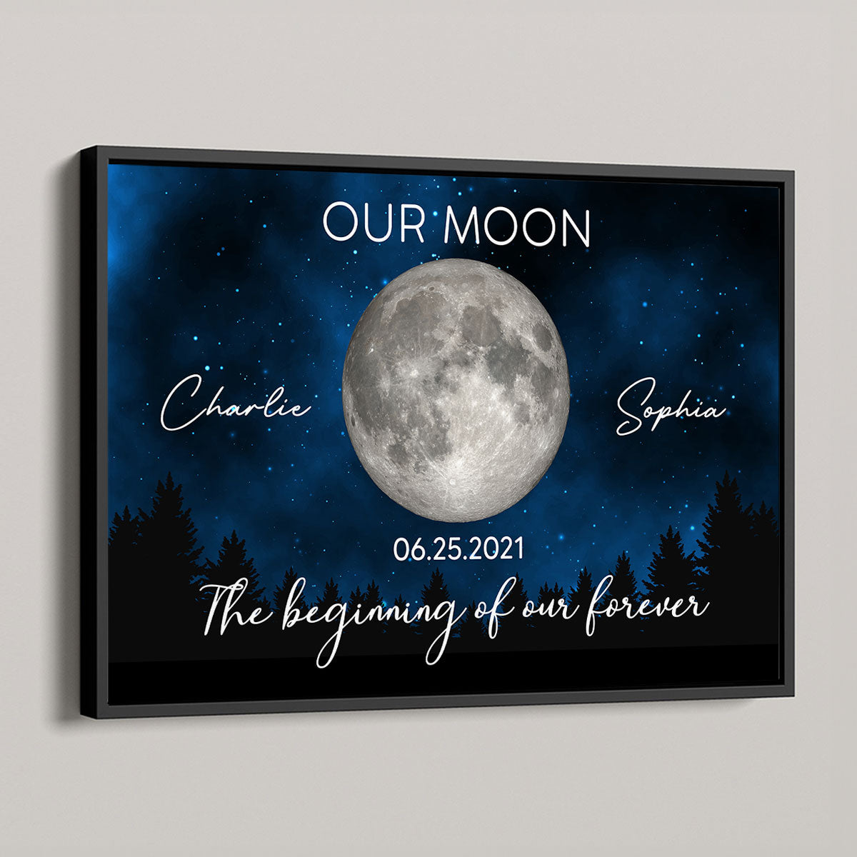 Galaxy Night Eternal Love Couple Custom Moon Phase Anniversary Date Personalized Poster