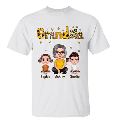 Realistic Grandma Grandkids Yellow Pattern Personalized Shirt
