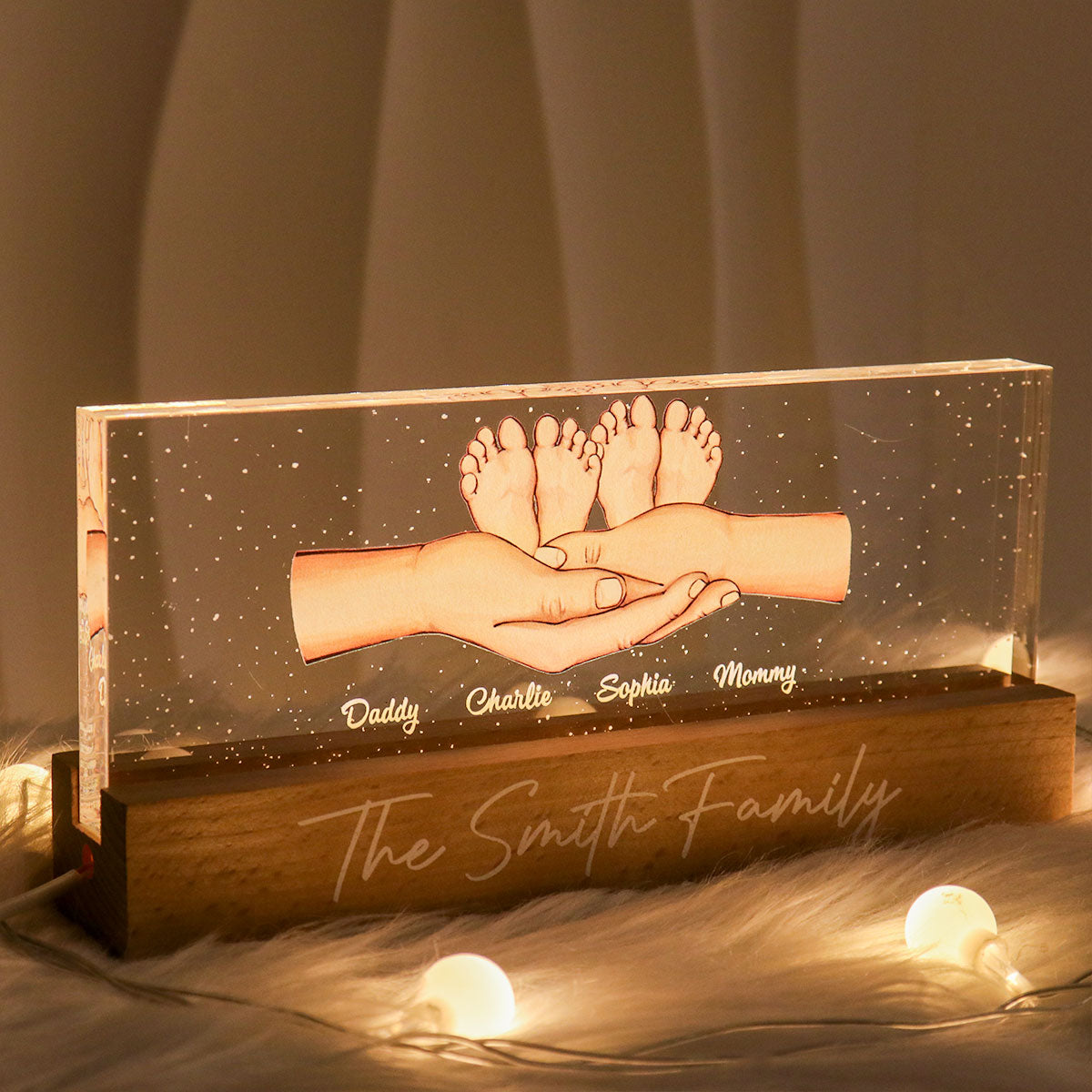 Family Parents Hands Kids Feet Personalized Acrylic LED Night Light
