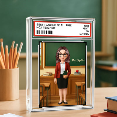 3D Effect Teacher Trading Card Style Personalized Acrylic Block Plaque