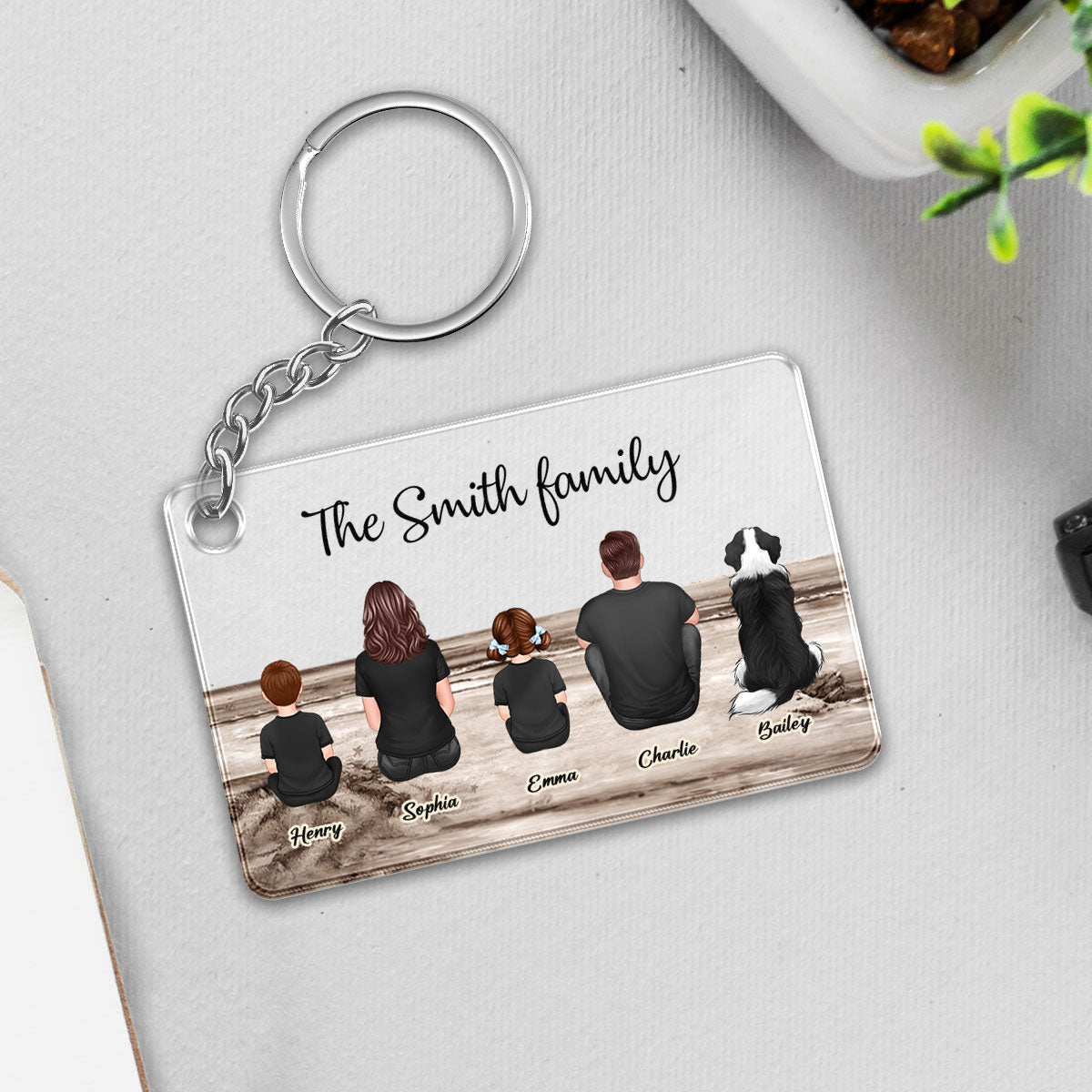 Family Sitting Vintage Background - Personalized Acrylic Keychain