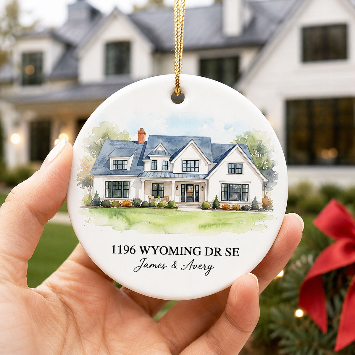 Custom Watercolor House From Photo - Personalized Ceramic Ornament - Christmas Ornament Gift, Housewarming