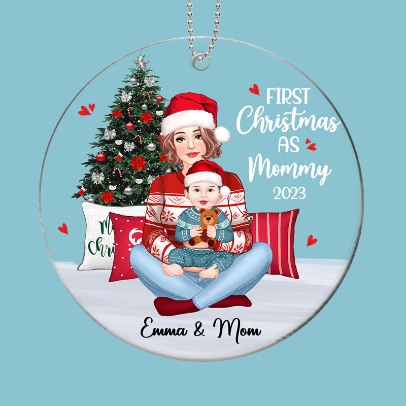 First Christmas Mom Grandma On Bed Personalized Acrylic Ornament