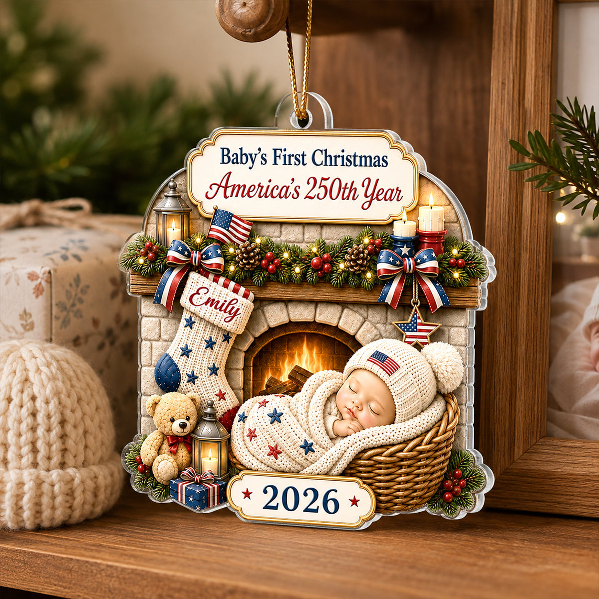 Baby 1st Christmas America 250th Anniversary - Personalized Acrylic Ornament - Newborn Keepsake, New Baby Gift