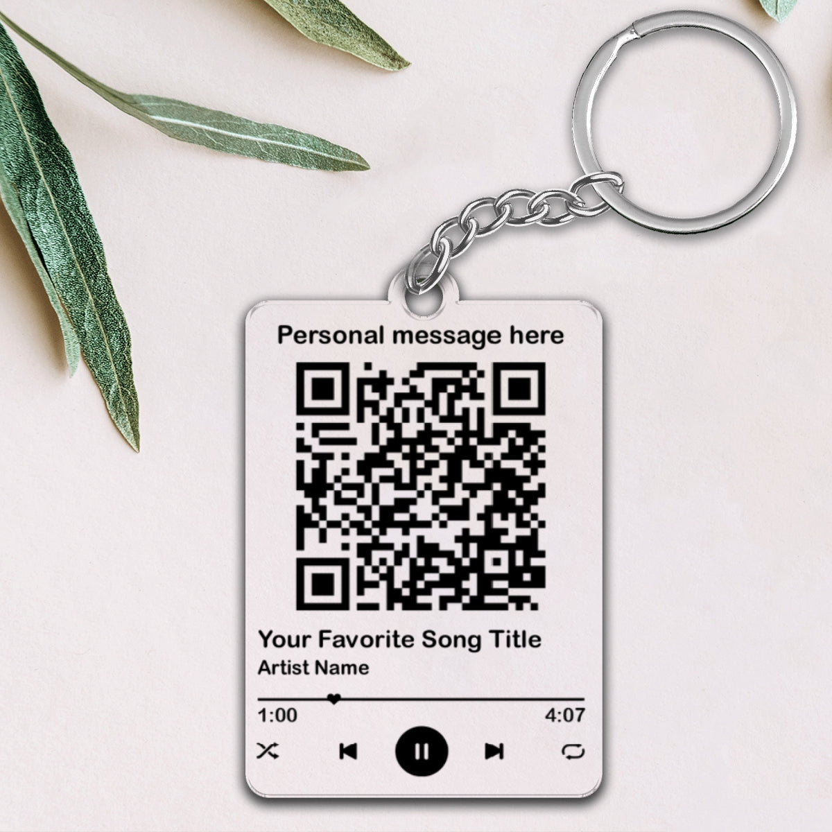 Favorite Song & Message Scannable QR Code Personalized Acrylic Keychain