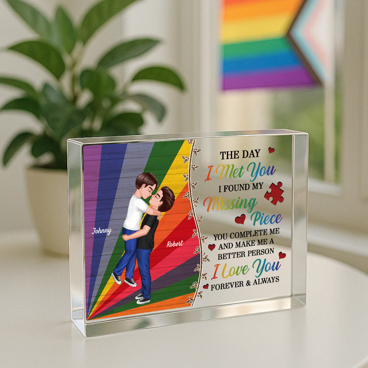 Colorful Pallets The Day I Met You LGBTQ Couple Personalized Acrylic Block, Pride Month Gift