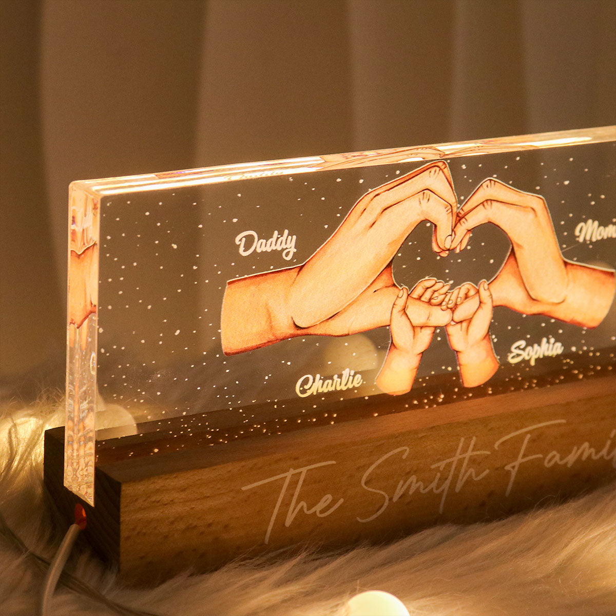 Family Heart Hands Gift Father's Day Gift Personalized Acrylic LED Night Light
