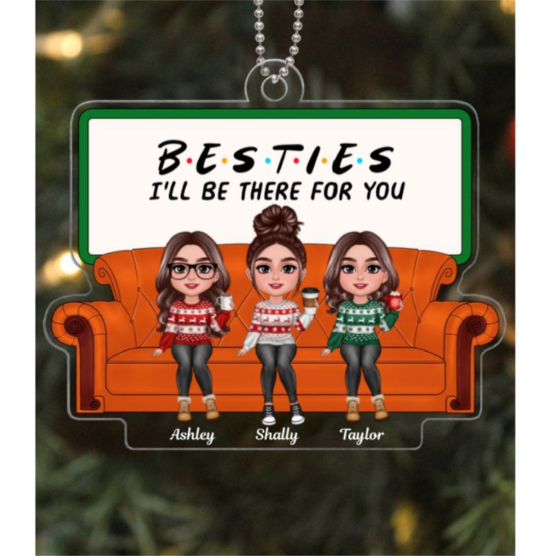 Christmas Besties Sisters Sitting On Sofa Personalized Acrylic Ornament
