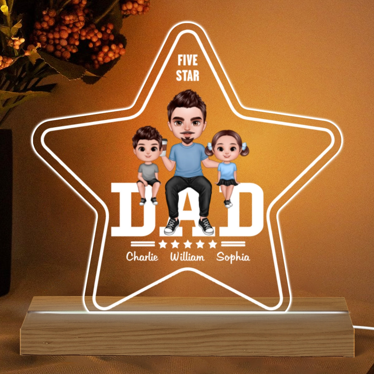 Five - Star Doll Dad And Kids Personalized Warm Custom Shape LED Night Light