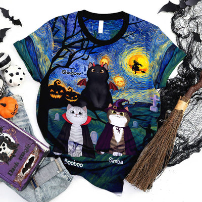 Halloween Starry Night Spooky Cat Personalized Shirt, Purrfect Costume for Cat Lover