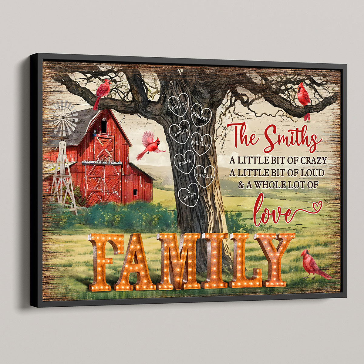 Personalized Family Names Tree Farmhouse Marquee Poster, Wall Art Decor, Family Gift