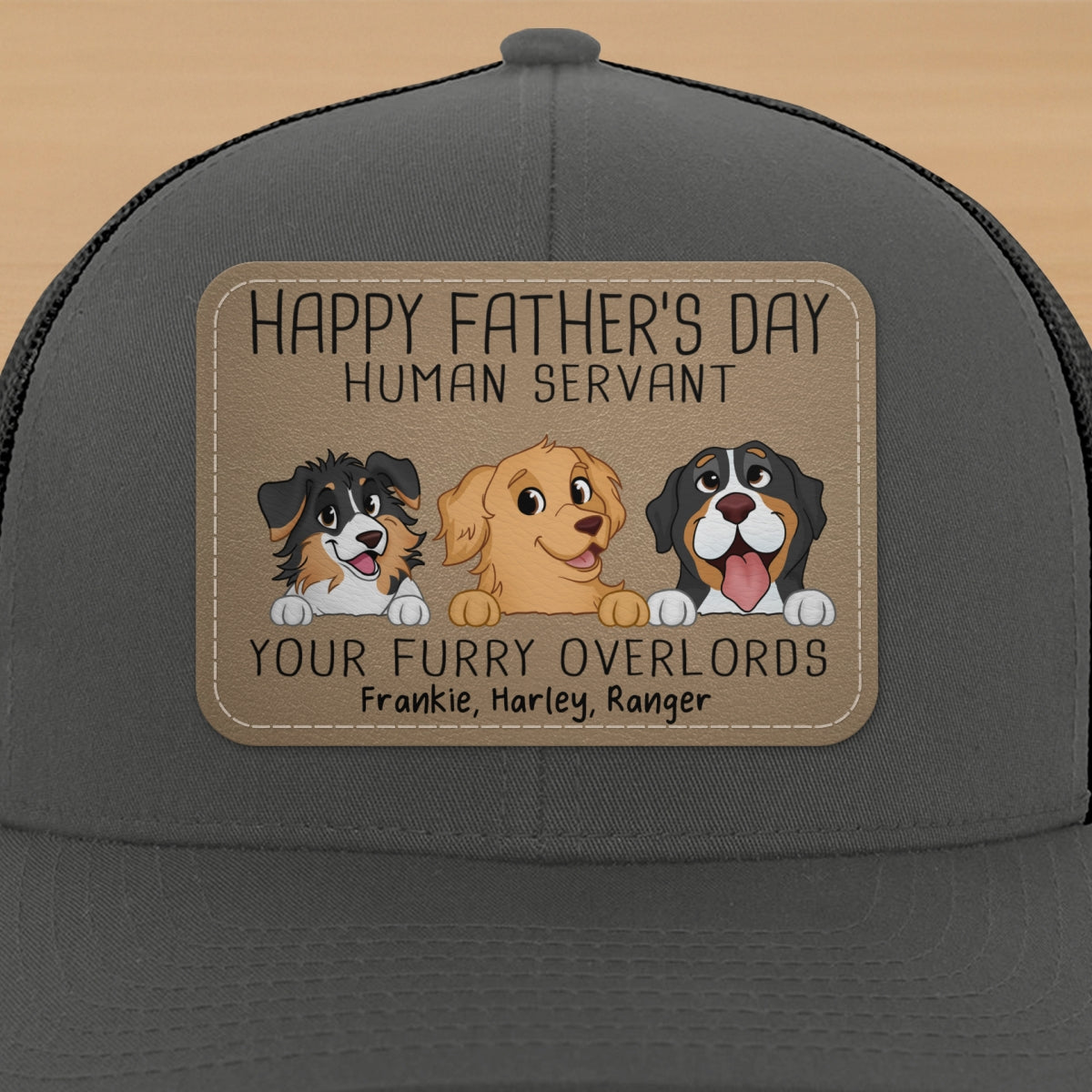 Happy Father‘s Day Human Servant Funny Cute Dogs Personalized Leather Patch Hat, Gift For Dog Dad