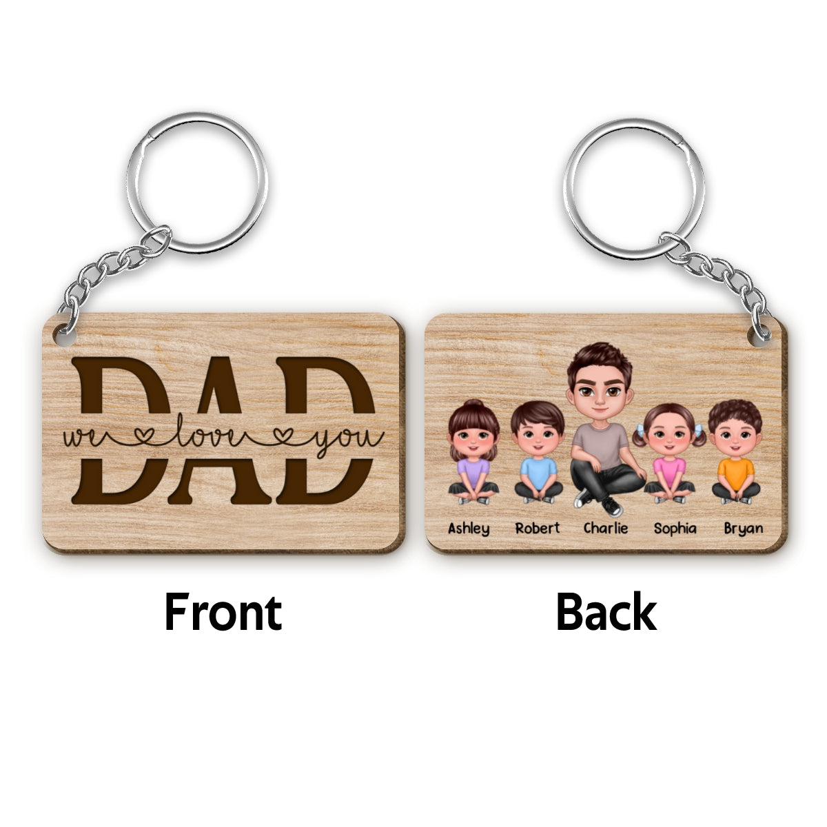 Best Dad Ever Doll Sitting Man & Kids - Personalized Wooden Keychain