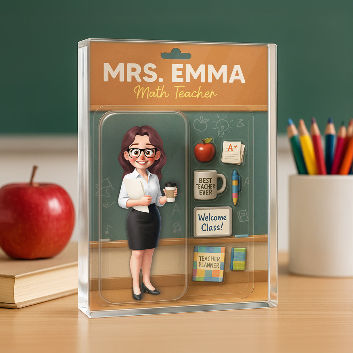 3D Effect Teacher Figure Style Personalized Acrylic Block Plaque, Back To School Gift For Teacher, Colleagues