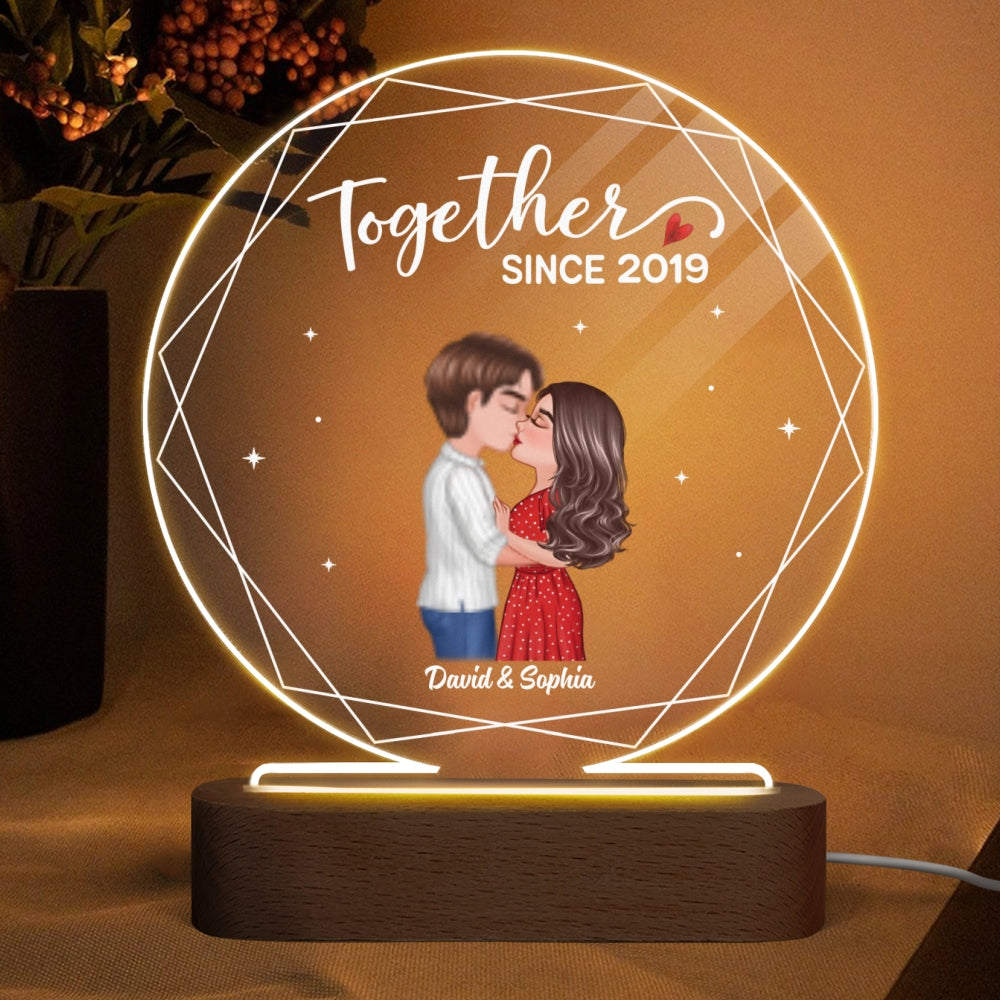 Hexagon Frame Doll Couple Kissing  Anniversary Gift For Him For Her Personalized Circle Acrylic Plaque LED Lamp Night Light