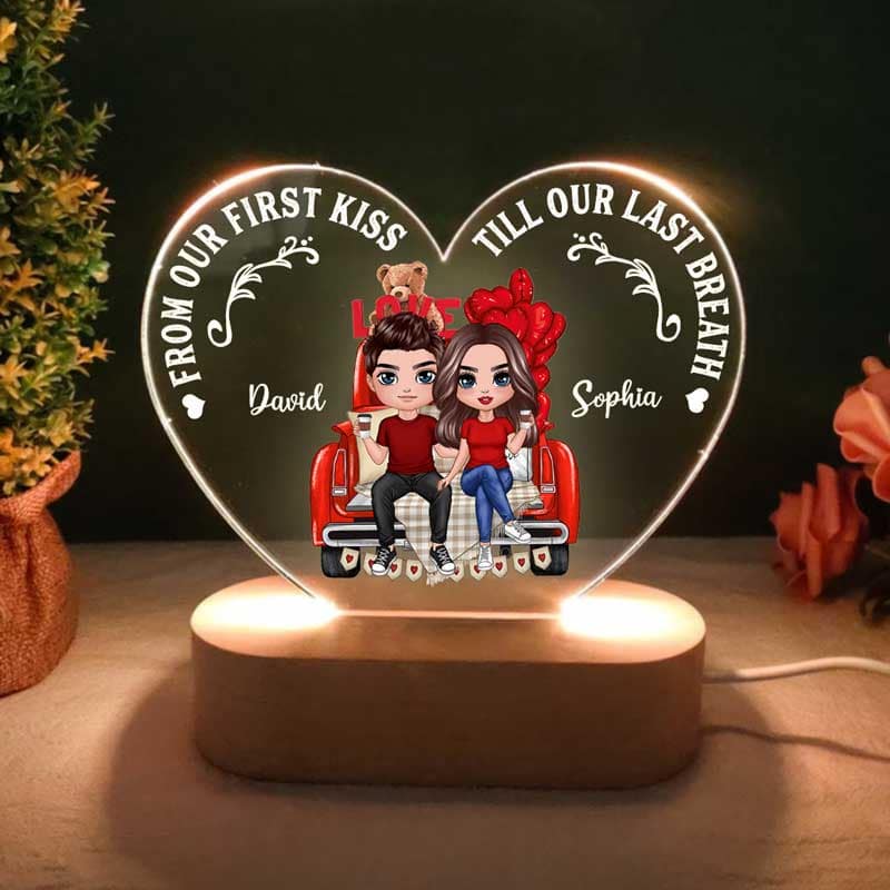 Doll Couple  Truck Back View Personalized Heart Plaque LED Night Light