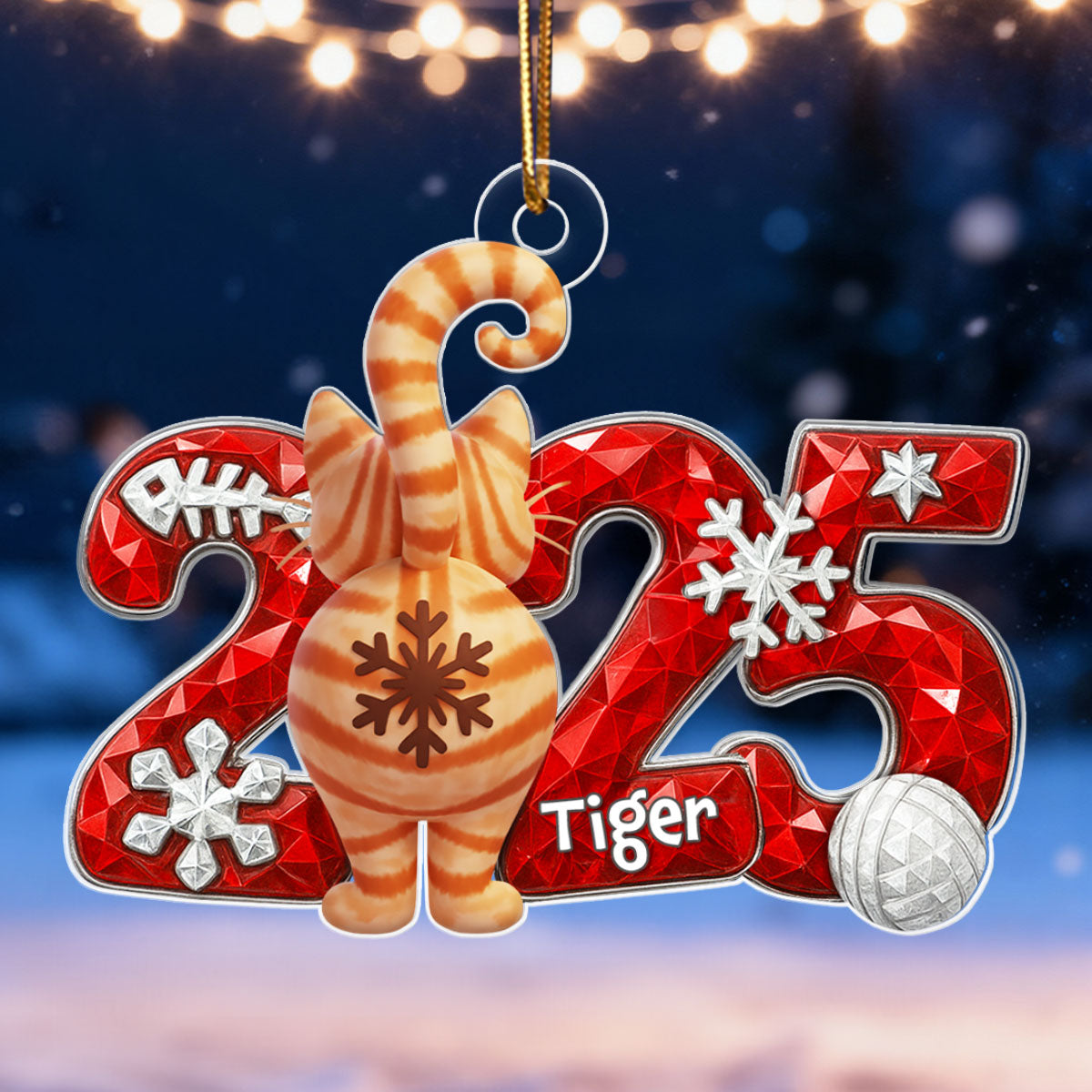 3D Crystal Effect Funny Cat Back View - Personalized Acrylic Ornament - Christmas Gift for Cat Lovers