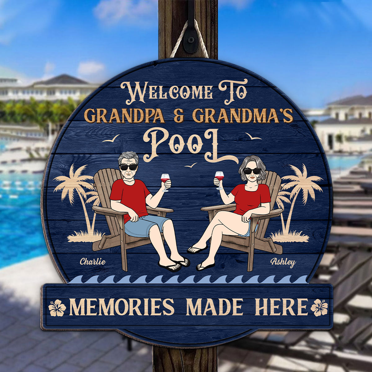 Summer Welcome To Grandpa Grandma Grandparents Pool Personalized Wood Sign