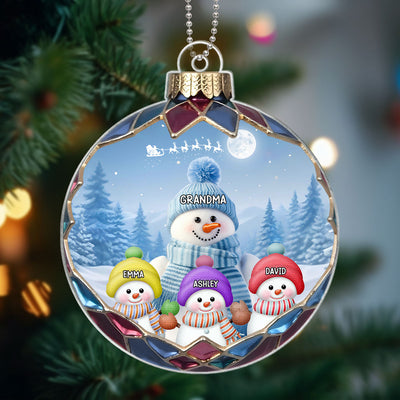 Realistic Christmas Blue Vibe Snowman Grandma Colorful Kids Personalized Acrylic Ornament, Unique Christmas Gift For Grandma