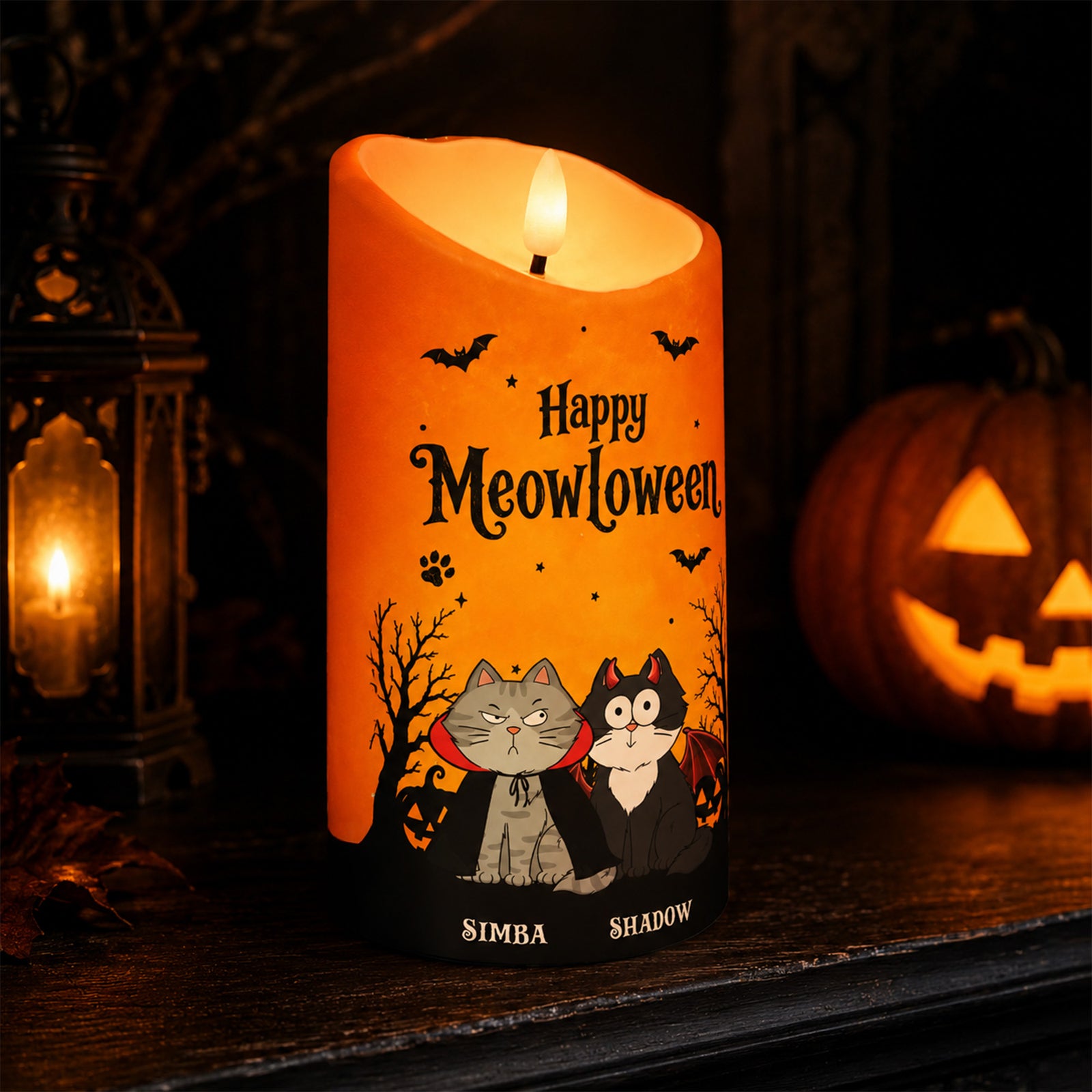 Cat Mom Happy Meowloween - Personalized LED Candle - Purrfect Halloween Decor for Cat Lover
